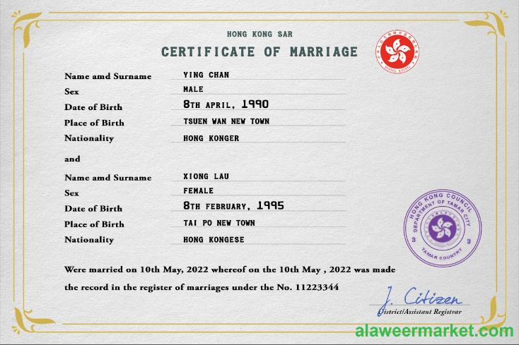 Hong-Kong marriage certificate PSD template
